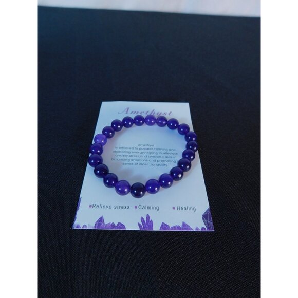 Amethyst Beaded Bracelet Healing Energy Gemstone Calming Stress Relief Jewelry G - Picture 4 of 12